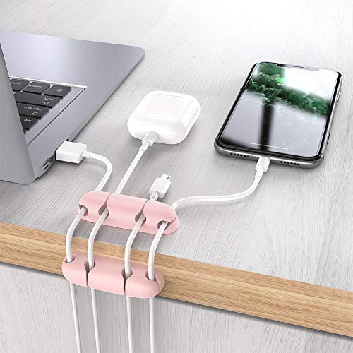 AhaStyle Cord Organnizer Clips 5 Pack Compact Design Desk Wire Holder Keeper Strong Adhesive Wire for Organizing USB Cable/Power Cord/Wire Home Office and Car (5 Pack, Pink)