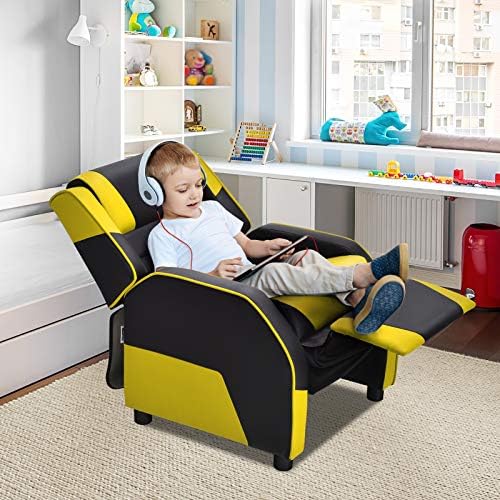 Giantex Kids Recliner, Kids/Youth Gaming Recliner Chair, Racing Style Game Sofa with Headrest and Lumbar Support, Ergonomic PU Leather Armchair Lounge Chair for Living &amp; Gaming Room (Pink)