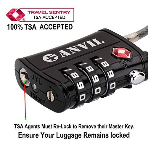 TSA Approved 3 Digit Luggage Cable Locks, Small Combination Padlock Ideal for Travel – Added Security for Suitcases and Backpacks - 4 Pack (All Colour) …