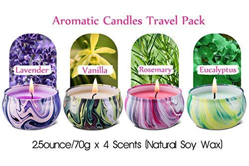 4-Pack Richly Scented Candle Set in Large Decorated Travel Tins, Flowers & Herbs