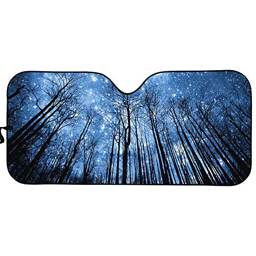 BIGCARJOB Universal Car Front Windshield Sunshade Summer Sun UV Rays Protective Galaxy Forest Print Folding Shade
