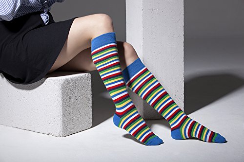 Socks n Socks - Women's 5-pair Striped Design Turkish Cotton Knee high Socks