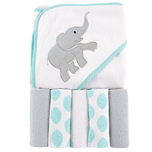 Unisex Baby Hooded Towel with Five Washcloths, Baby Elephant