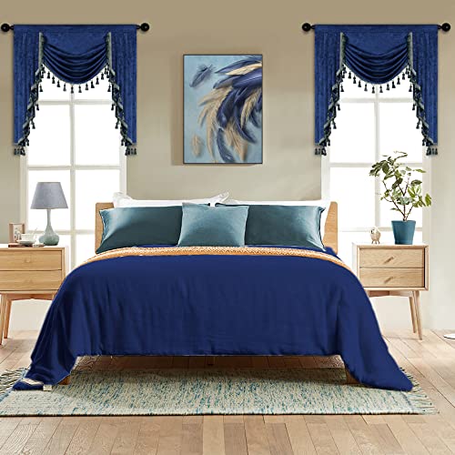 ELKCA Double-Sided Chenille Window Curtains Valance for Living Room Royal Blue Waterfall Valance for Bedroom,Rod Pocket (W39inch, 1 Panel)