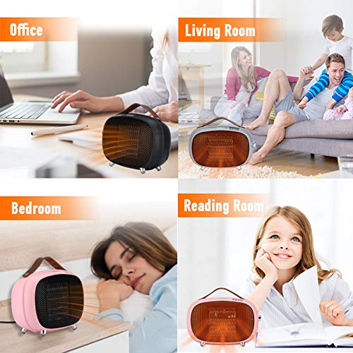 Space Heater, Teioe Small Space Heater for Bedroom, Mini Electric Space Heater with Tip-Over & Overheat Protection, Portable PTC Ceramic Space Heater for Office, Desk, Indoor Use (PINK)