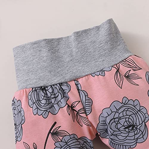 Newborn Baby Girls Ruffle Romper Letter Bodysuit Sunflower Pants Headband Clothes Set (Daddy-b, 3 Months)