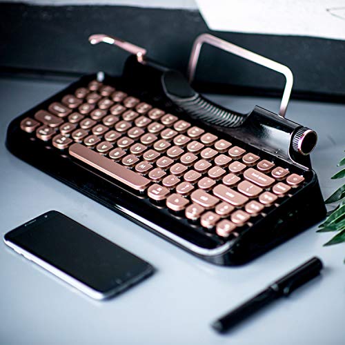 RYMEK Typewriter Style Mechanical Wired & Wireless Keyboard with Tablet Stand, Bluetooth Connection(Black)