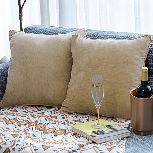 HPUK Cashmere Pillow Covers Pack of 2, Decorative Square Cushion Covers , Set of 2 Couch Pillows for Sofa Couch, Living Room, Bedroom, Office, 18 x 18 inch, Light Brown