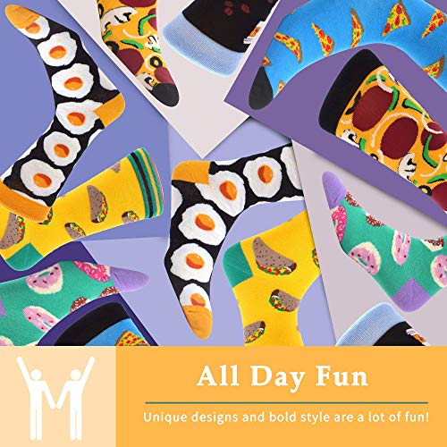 MAKABO Women's Combed Cotton Colorful Socks Fun Taco Pizza Donuts Pattern Novelty Casual Crew Socks Gift 6 Pack