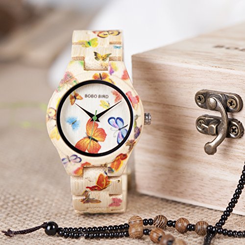 Women's Bright Butterfly Engraved Handmade Wooden Bamboo Watch