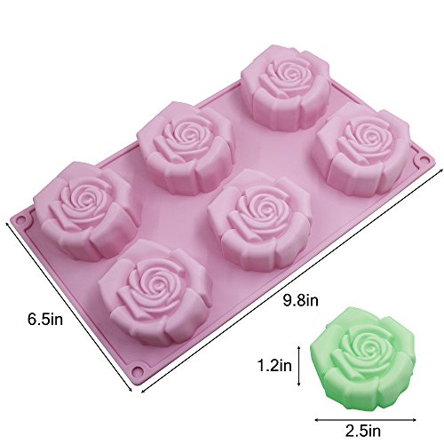 6-Cavity Silicone Flower Shape Cake Molds, YuCool 3 Packs Fondant Shape Decorating Ice Cube Trays for Homemade Cake Chocolate Cupcake - Purple Green Pink