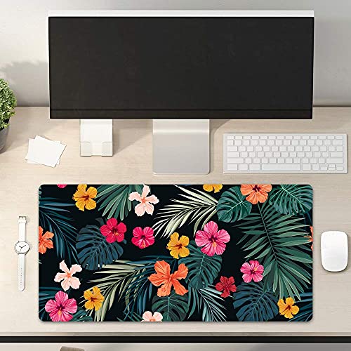 Mouse Pad or Desk Protector Mat, Extended Size, Waterproof - Palm Leaves & Flowers