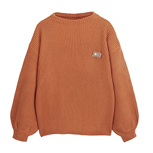 ZAFUL Women's Casual Loose Knitted Sweater Long Sleeve Pullover Sweater Tops (Orange-A,One Size)