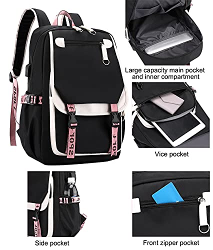 Teen Girls' School Students Bookbag Backpack w/USB Charge Port  (7 colors)