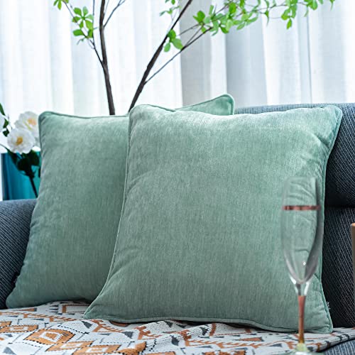 HPUK Cashmere Pillow Covers Pack of 2, Decorative Square Cushion Covers , Set of 2 Couch Pillows for Sofa Couch, Living Room, Bedroom, Office, 18 x 18 inch, Aqua Blue