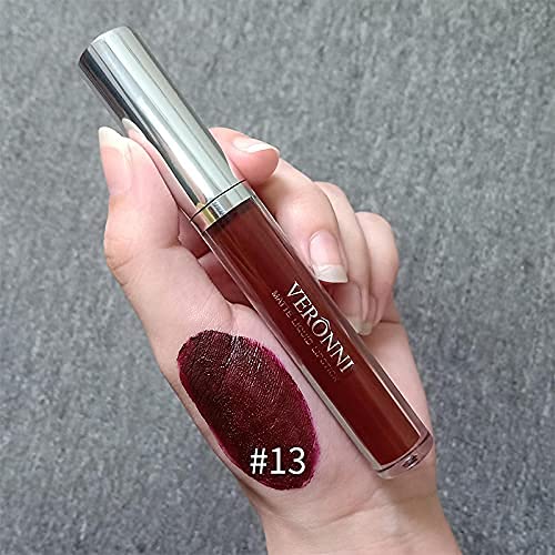 VERONNI Matte Liquid Lipstick with Lip Liner Lip Contour kit Waterproof Long Lasting Lip Gloss with 13 Colors Nonstick Cup Lip Stick Set (#13)