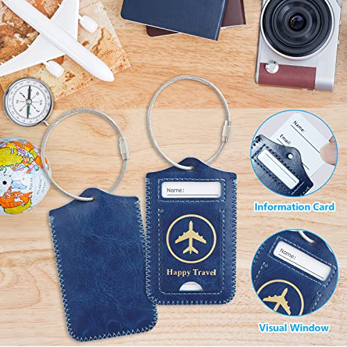 ACdream Luggage Tags 2 Pack, Leather Suitcase Tags Identifiers, Cute Cruise ID Labels with Privacy Cover fits on Backpack, Travel Bag, for Women, Men, Adults, Kids, Navy Blue
