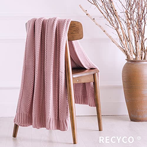 RECYCO Acrylic Solid Color Knitted Throw Blanket 50"x60" Cable Textured Decorative Throw Blanket for Couch Chairs Bedroom Office Home Decor (Pink)