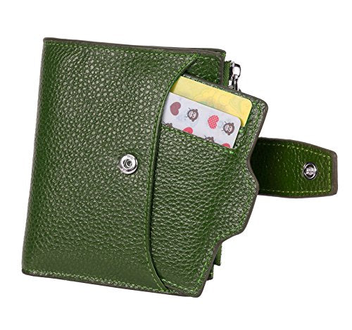 AINIMOER Women's RFID Blocking Leather Small Compact Bi-fold Zipper Pocket Wallet Card Case Purse(Lichee Green)