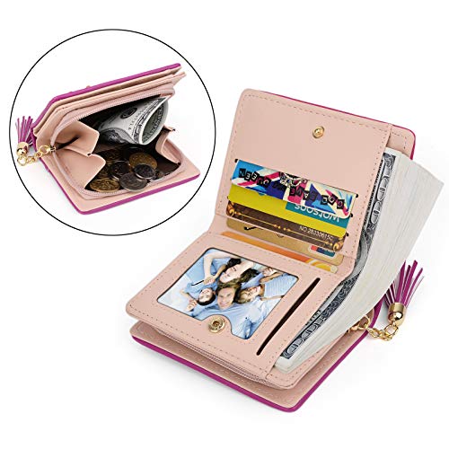 UTO Women PU Leather Small Wallet Cat Pendant Card Phone Holder Zipper Coin Purse Zoey Rose Pink