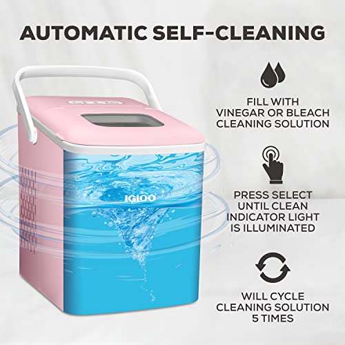 Igloo 26-Pound Automatic Self-Cleaning Portable Countertop Ice Maker Machine with Handle, Pink