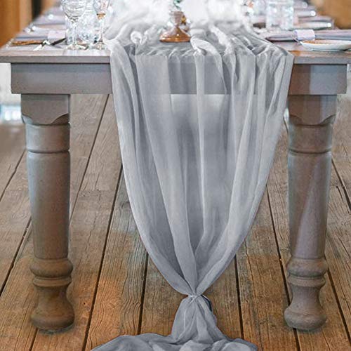 Socomi 10ft Light Gray Chiffon Table Runner 29x120 Inches Romantic Wedding Runner Sheer Bridal Party Decorations