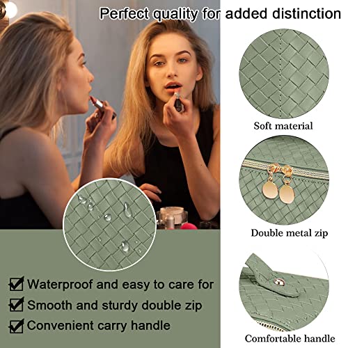 MLAY PU Travel Cosmetic Bag - Makeup Bag, Large Capacity Leather Waterproof Cosmetic Bags, Women Portable Travel Makeup Bag With Handle and Divider Flat Lay make up bag