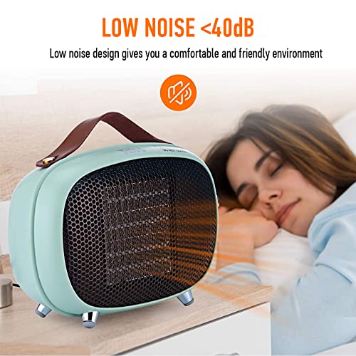 Space Heater, Teioe Mini Electric Space Heater 800W/400W, Small PTC Ceramic Heater with Tip-Over and Overheat Protection, 3 Operating Modes, Space Heaters for Office, Bedroom and Under Desk (GREEN)