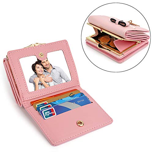 UTO Women's Trifold Wallet Cute Kitty Bowknot Card Holder Small Coin Purse Light Pink