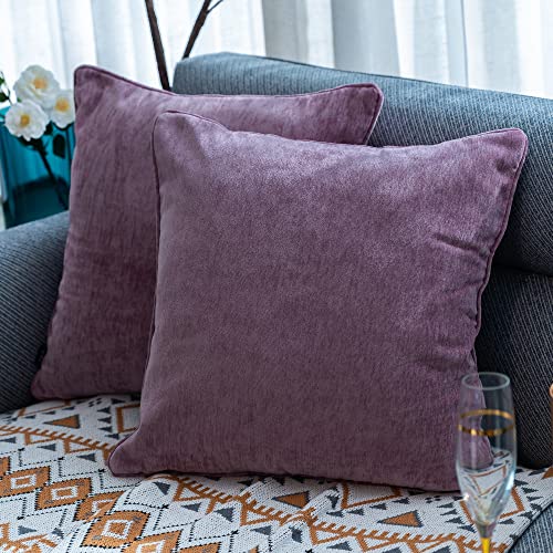 HPUK Cashmere Pillow Covers Pack of 2, Decorative Square Cushion Covers , Set of 2 Couch Pillows for Sofa Couch, Living Room, Bedroom, Office, 18 x 18 inch, Purple