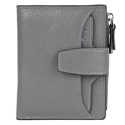 AINIMOER Women's RFID Blocking Leather Small Compact Bi-fold Zipper Pocket Wallet Card Case Purse (Lichee Gray)