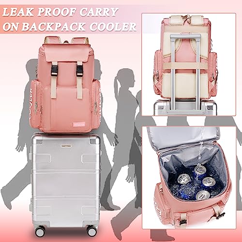 Cooler Backpack Pink- Insulated Hiking Backpack for Women Men Insulated Leak-Proof Waterproof Soft Cooler Bag Cooler Bookbag Thermal Lunch Backpack for Beach, Beverage, Travel, Camping, Picnic, Car