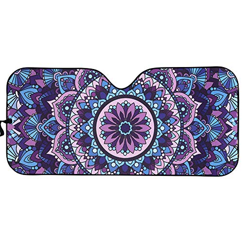 BIGCARJOB Bohemian Style Mandala Print Windshield Sun Shade for Car SUV Truck Double Bubble Foil Jumbo Folding Accordion Auto Protection Shades