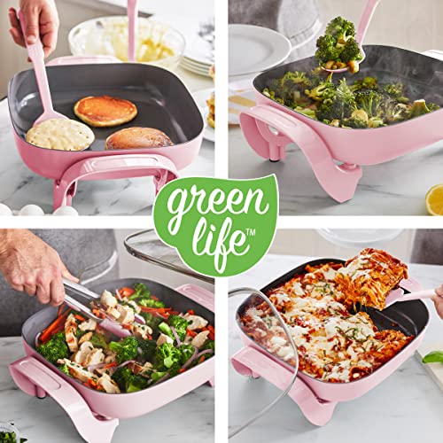Healthy Ceramic Nonstick, 12" 5-QT Square Electric Skillet with Glass Lid, PFAS-Free  (3 colors)