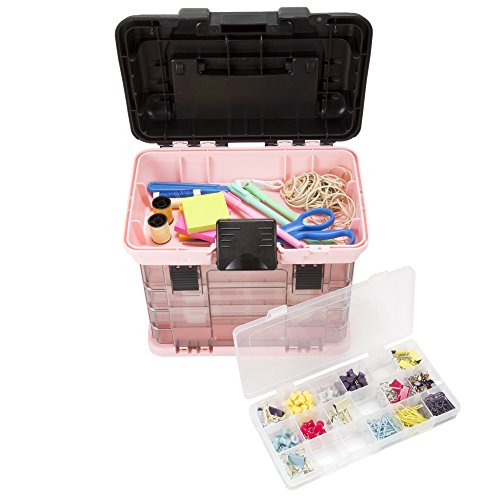 Storage and Toolbox – Durable Tool Box Organizer with 4 Compartments for Hardware, Fishing Tackle, Beads, Hair Accessories and More by Stalwart (Pink)