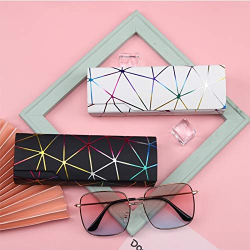 Abwuulq- lattice dazzling glasses case,Portable protective case for glasses，Fashion glasses rigid cover,unisex… (Black + white)