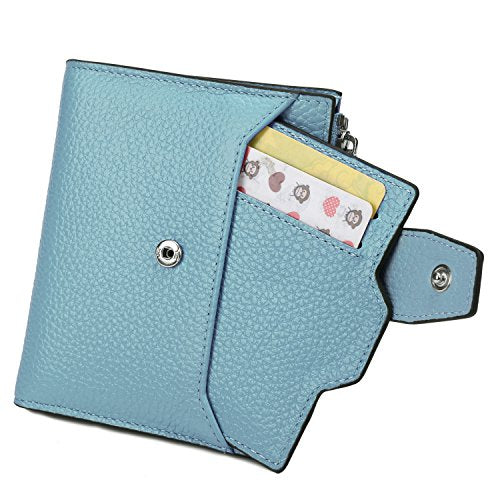AINIMOER Women's RFID Blocking Leather Small Compact Bi-fold Zipper Pocket Wallet Card Case Purse (Lichee Gray Blue)