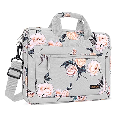 MOSISO Laptop Shoulder Bag Compatible with MacBook Pro 16 inch 2021 M1 Pro/Max A2485/2019-2020 A2141,15-15.6 inch Notebook,Camellia Messenger Carrying Briefcase with Adjustable Depth at Bottom, Grey