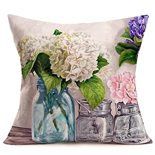 Farmhouse Rustic Floral Blossom Leaves & Plants Print 18 x 18-inch Pillow Cushion Covers, Set of 4