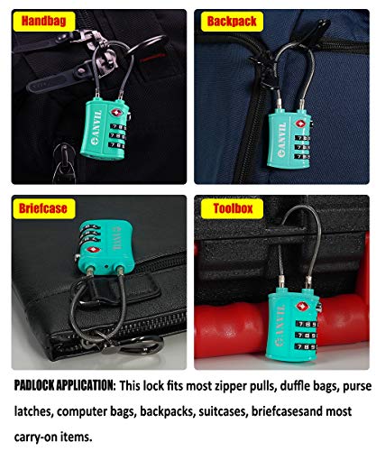 TSA Approved 3 Digit Luggage Cable Locks, Small Combination Padlock Ideal for Travel - 2 Pack (Green 2 Pack)