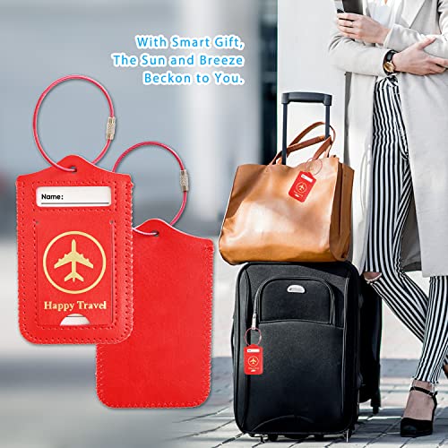 Luggage Tags, ACdream Leather Case Luggage Bag Tags Travel Tags 2 Pieces Set, Red