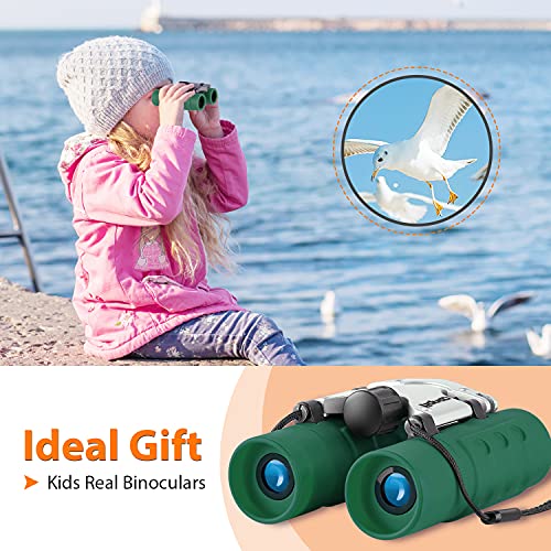 Obuby Real Binoculars for Kids Gifts for 3-12 Years Boys Girls 8x21 High-Resolution Optics Mini Compact Binocular Toys Shockproof Folding Small Telescope for Bird Watching,Travel, Camping, Green