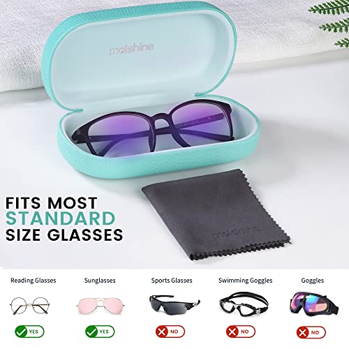 molshine Hard Shell Leather Sunglasses Case,Classic Large Glasses Case for Women Men,Sunglass Eyeglasses (Cyan)