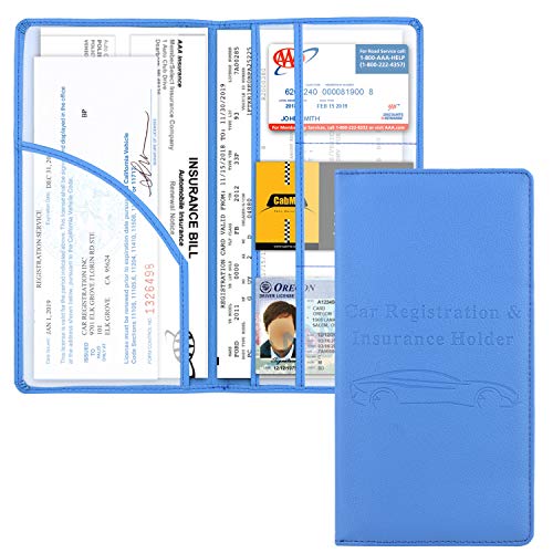 Car Registration and Insurance Holder, Vehicle Glove Box Car Organizer Men Women Wallet Accessories Case with Magnetic Shut for Cards, Essential Document, Driver License by Cacturism, Blue