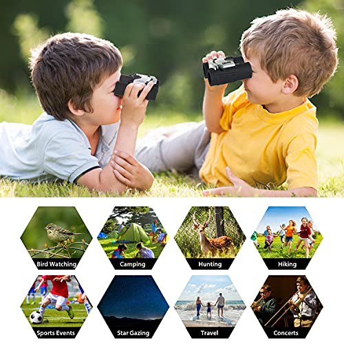 Obuby Real Binoculars for Kids Gifts for 3-12 Years Boys Girls 8x21 High-Resolution Optics Mini Compact Binocular Toys Shockproof Folding Small Telescope for Bird Watching,Travel, Camping, Black