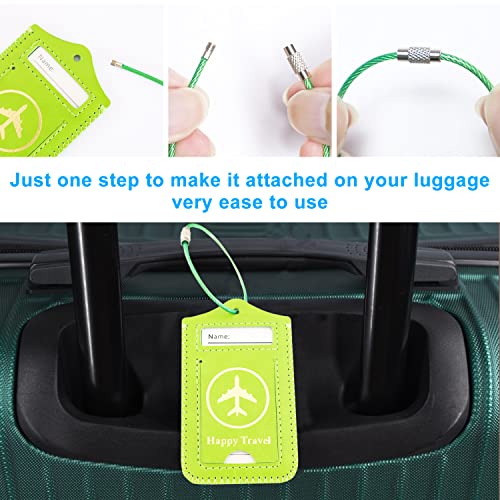 ACdream Luggage Tags, Leather Case Luggage Tags Travel Tags 2 Pieces Set with Durable Steel Loops, Green