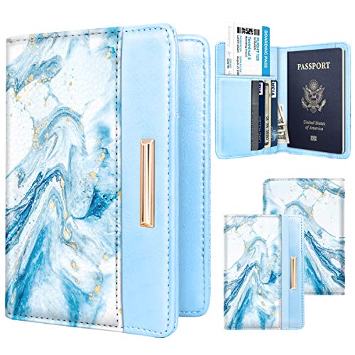 Passport Holder Cover,Traveling Passport Case Cute Passport Wallet for Women,Blue Marble