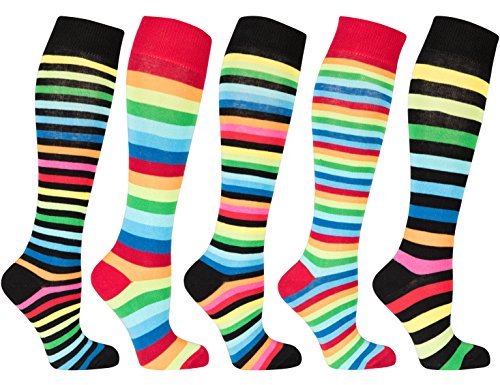 Socks n Socks-Women 5-Pairs Luxury Cotton Colorful Cool Fun Knee high Socks