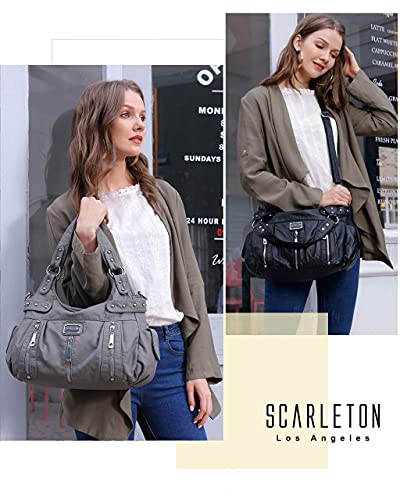 Scarleton Satchel Handbag for Women, Ultra Soft Washed Vegan Leather Crossbody Bag, Shoulder Bag, Tote Purse, H129219, Navy Blue