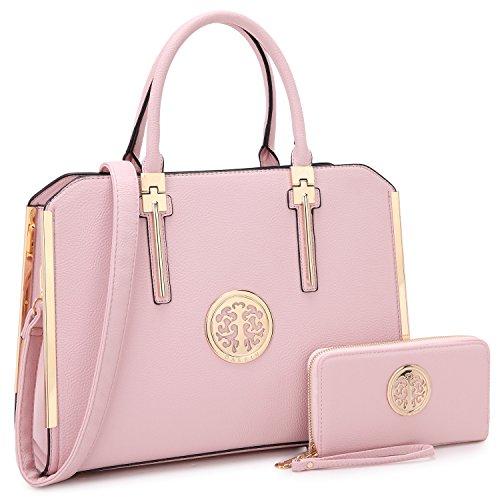 Large Satchel Handbag Work Tote Bag w/Matching Wallet, Pink - Pink and Caboodle